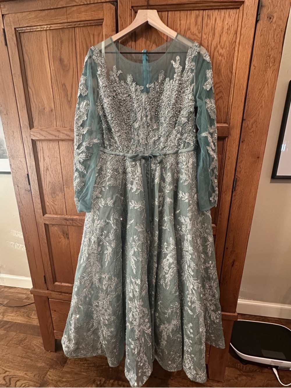 Mac Duggal Sage Green Beaded Gown Size 12